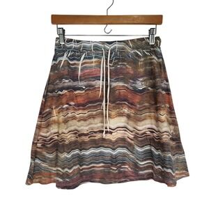 Aventura Americana Womens S Wavy Abstract Print Jersey A-Line Mini Skirt Brown S